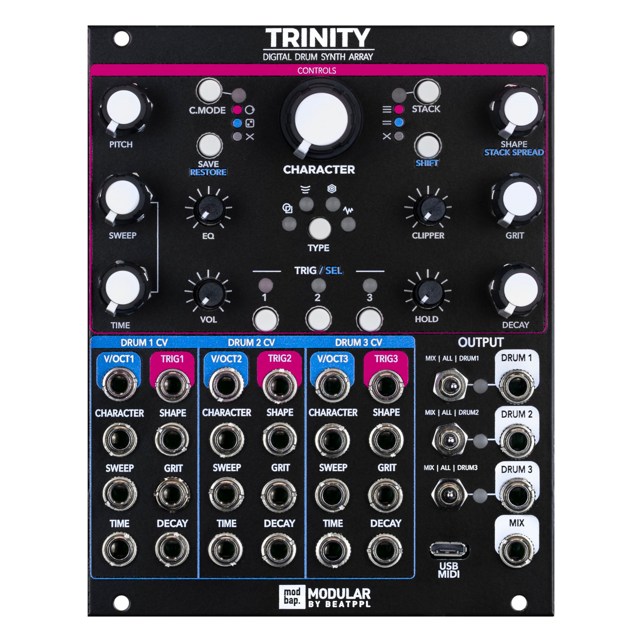 Modbap Modular Trinity modulo batteria eurorack OG micro USB