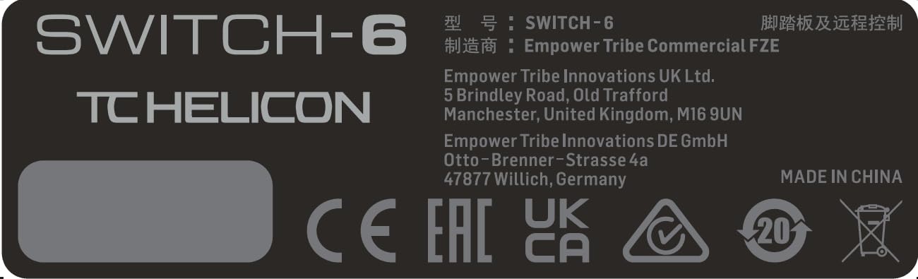 TC Helicon Switch-6 footswitch 6 interruttori con cavo TRS